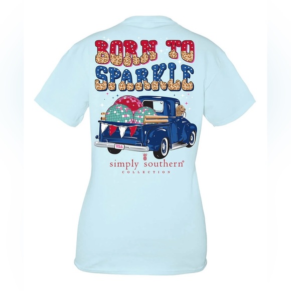 NWT Simply Southern blue born to sparkle phrase disco balls with truck t-shirt - Picture 3 of 3